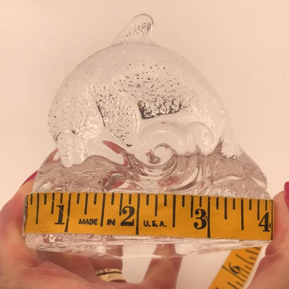 VTG PartyLite Glass Dolphin on a‎ Wave Tealight Holder